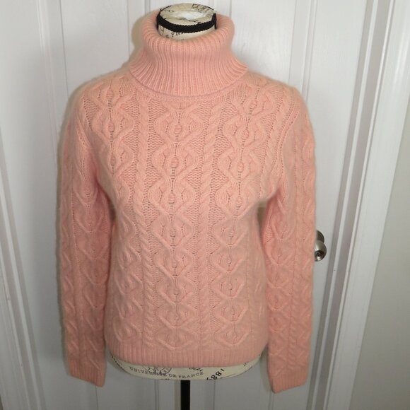 The Limited Turtleneck Cable Knit Wool & Angora Blend Sweater Pink Size Medium - Picture 2 of 9